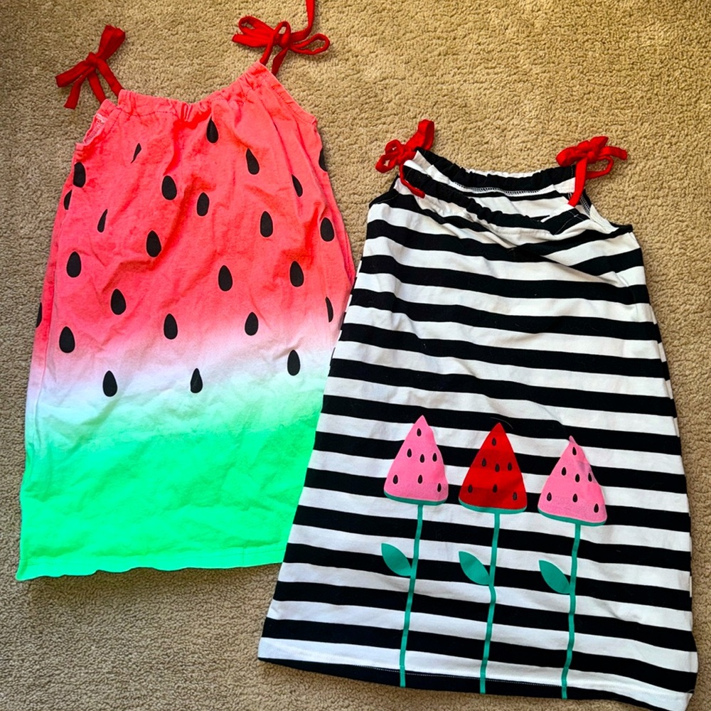 Matching watermelon dresses